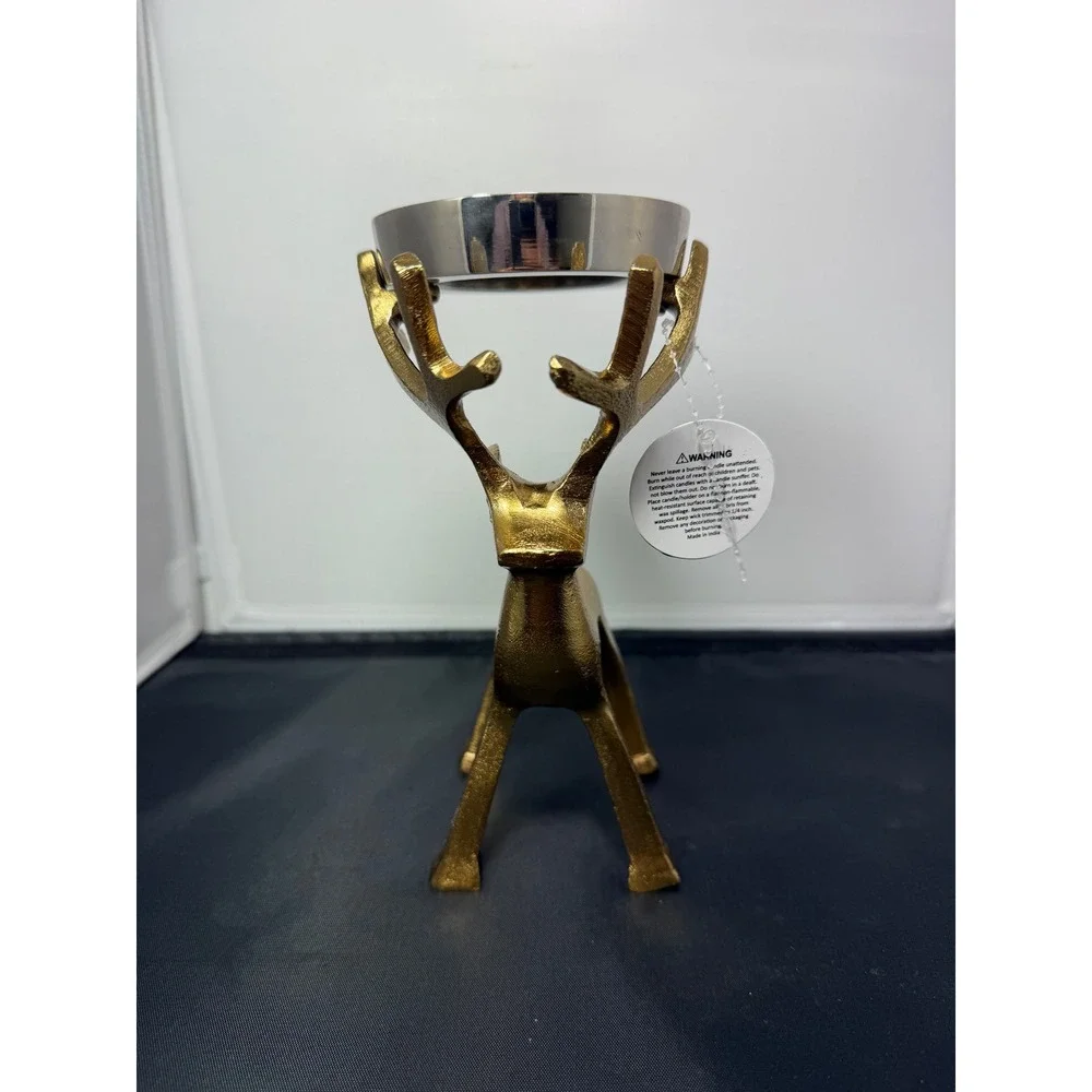 Gold tone brass reinDeer Tea Light Candle Holder Tabletop Decor Accent Christmas